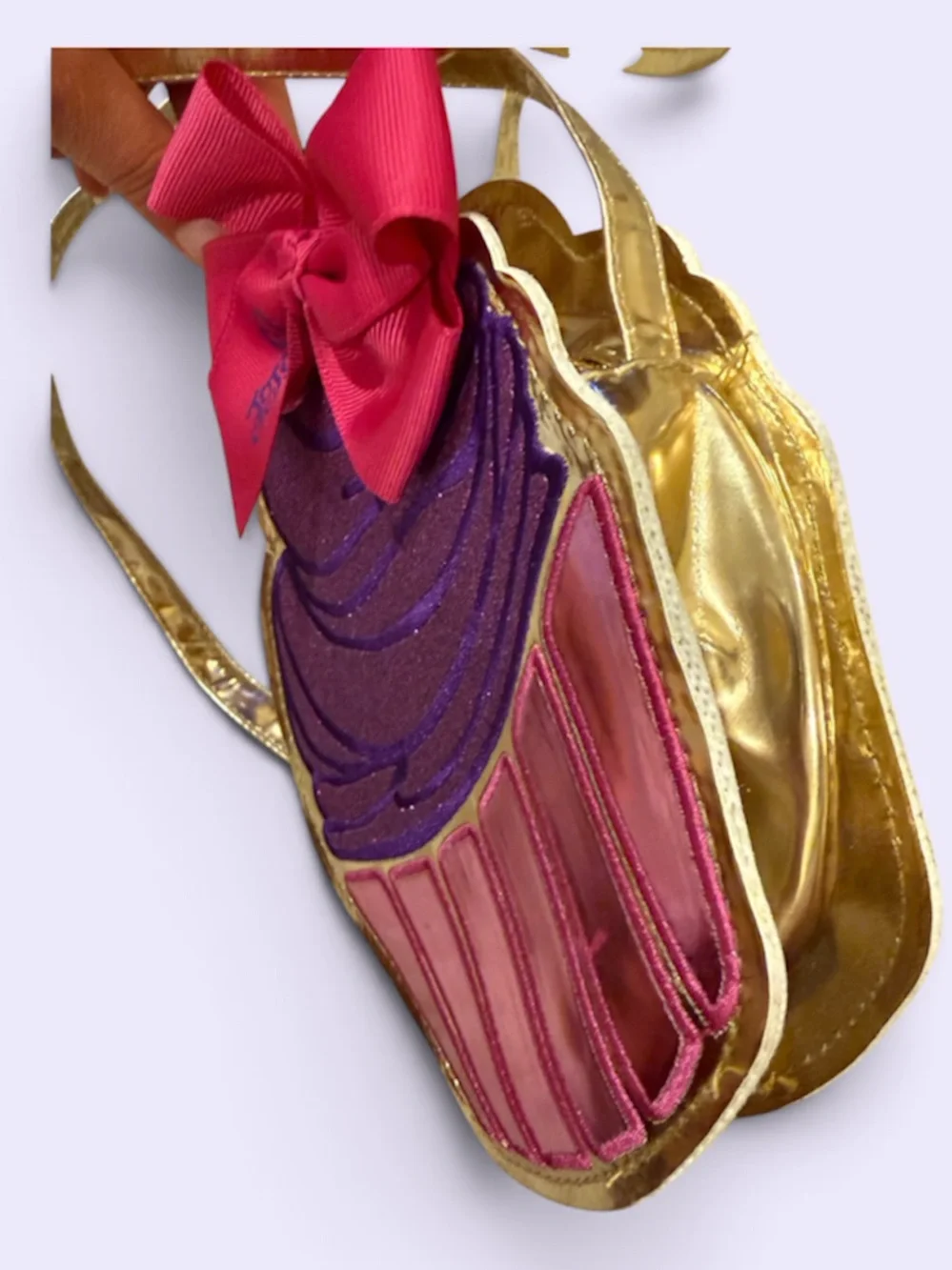 JoJo Siwa Purple Glitter & Hot Pink Cupcake Crossbody with Gold Strap